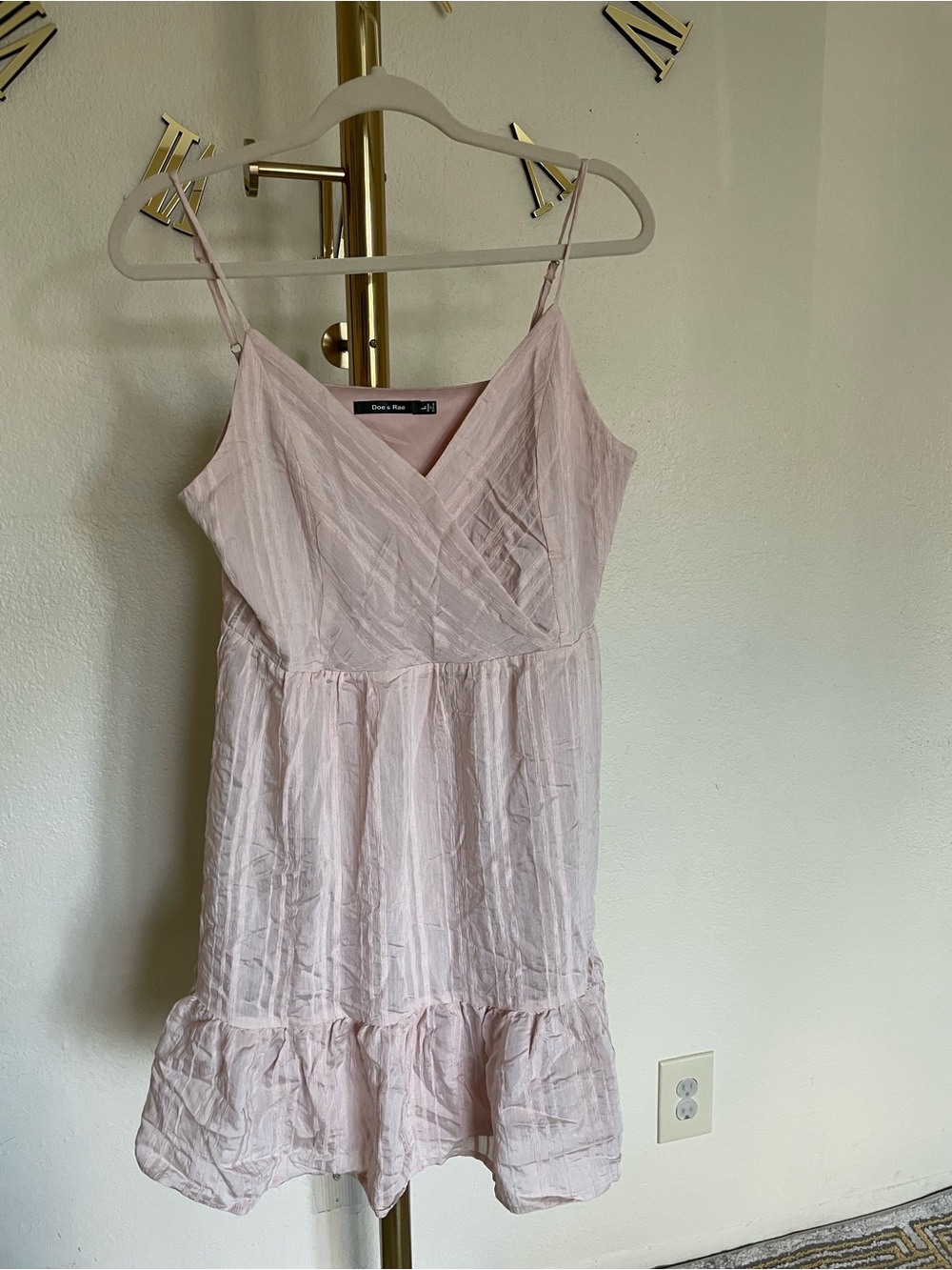 Doe & Rae Pale Blush Pink V-Neck Spaghetti Strap Mini Dress